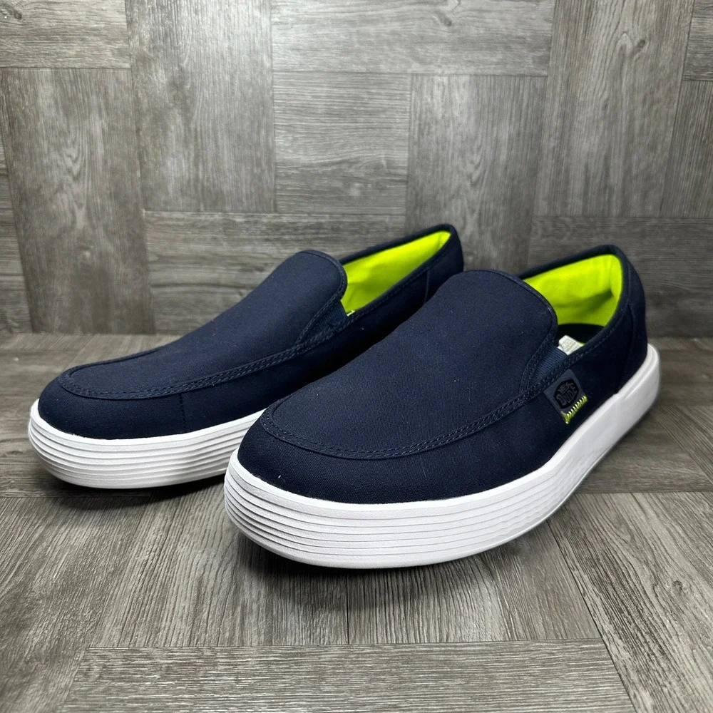 Hey Dude Sunapee M Canvas Men Size 12 Navy White Slip On Loafer Casual NEW